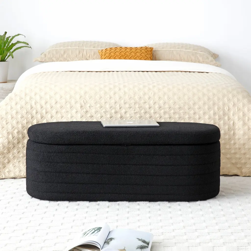 Modern Upholstered Sherpa Fabric End Bed Bench Storage aijiafurniture
