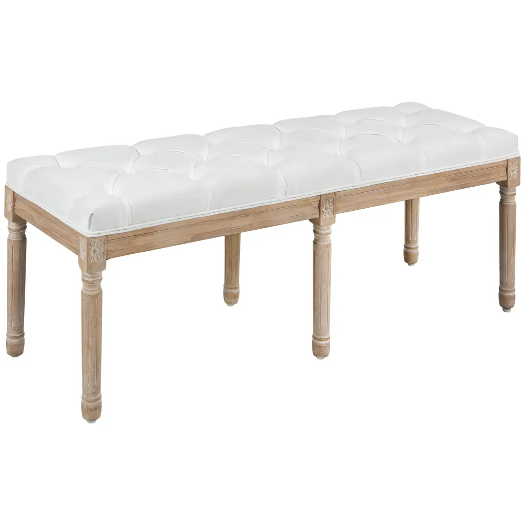 Homcom 46 Inch End Bed Bench Upholstered Bedroom Bench Cream White aosom business