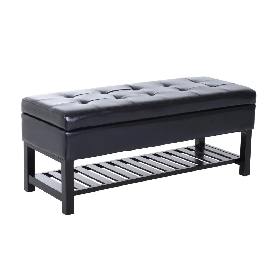 Homcom 44 Inch Tufted Faux Leather Ottoman Storage Bench Shoe Rack aosom business