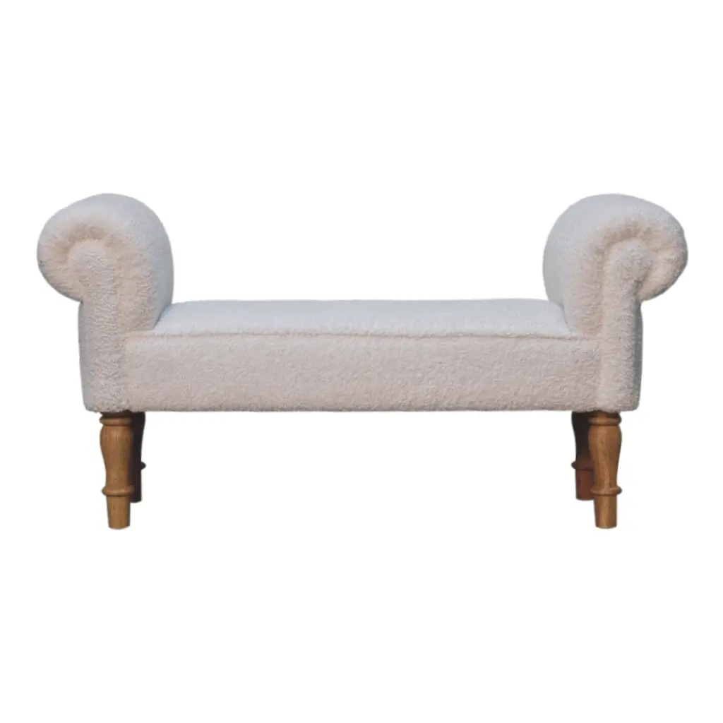White Boucle Bedroom Bench Cream Foam Wood Fabric Upholstered Seat artisan furniture
