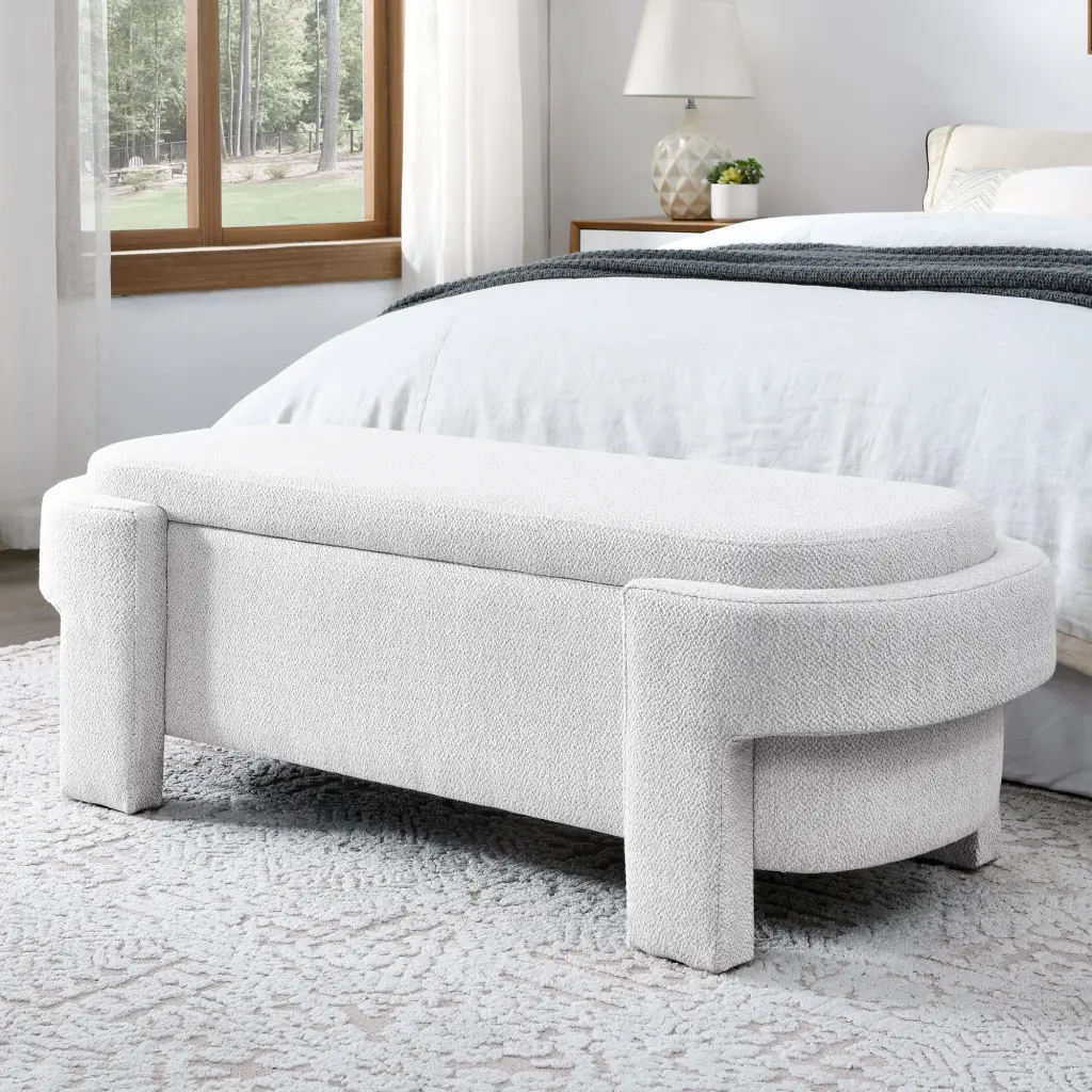 Linen Fabric Upholstered Bench Large Storage Space Living Room chuangyuan smart home