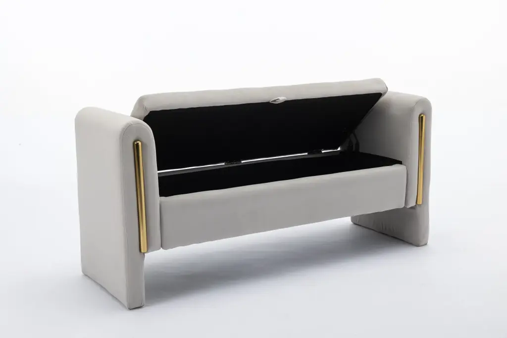 032 Velvet Fabric Storage Bench Bedroom Bench Gold Metal Trim dg collection