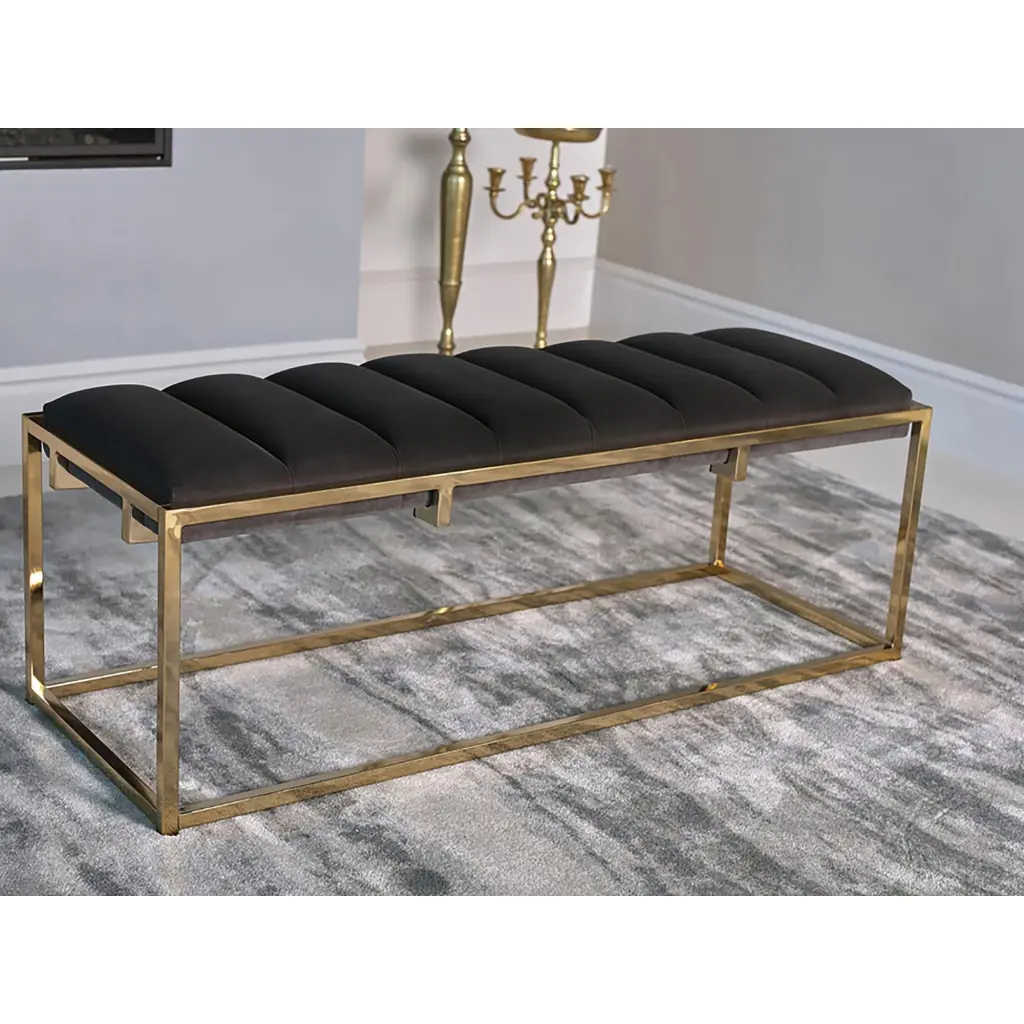 Dark Grey Tufted Bench Grey Primary Living Space Contemporary Modern Furniture furniture max