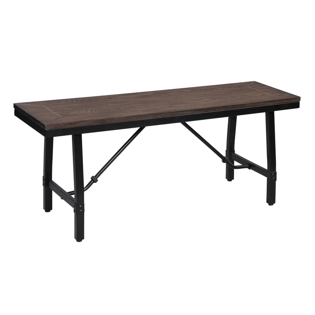 Oak and Black Rectangle Bench Dining Room Black Brown Finish furniture max