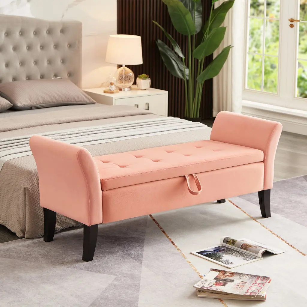 51.5" Bed Bench Storage Pink Velvet - Upholstered Bedroom Furniture hdf store