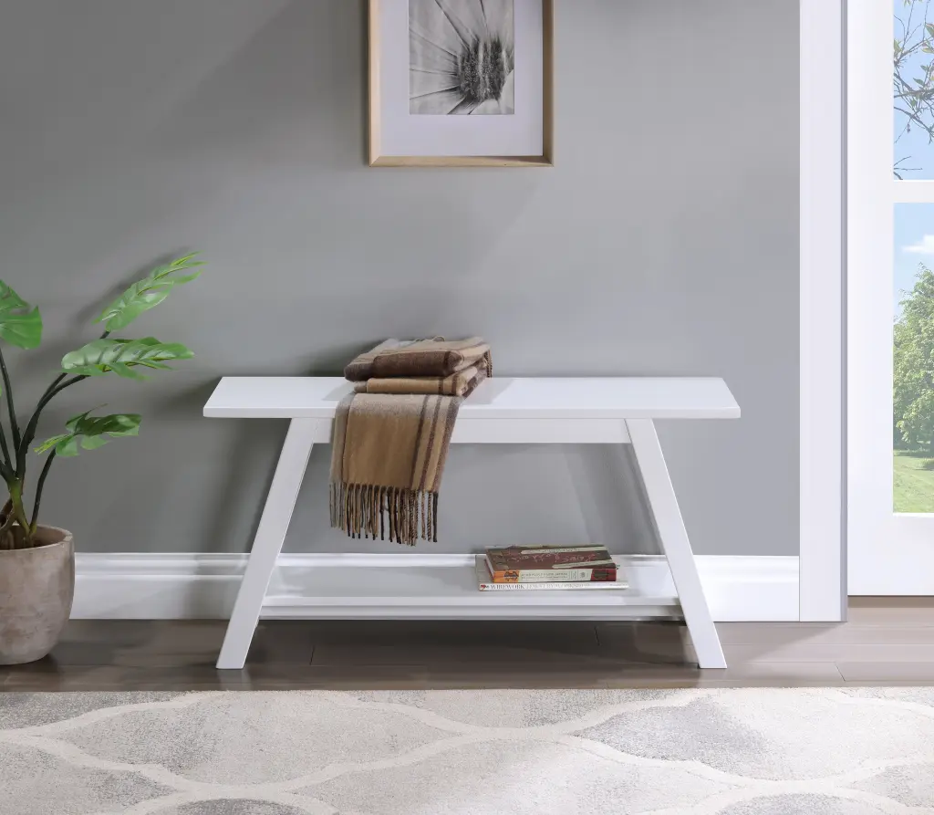 Elyz Solid Wood Bench Shelf 36.10 Inch Long White Entryway Bench Shoe Storage hz