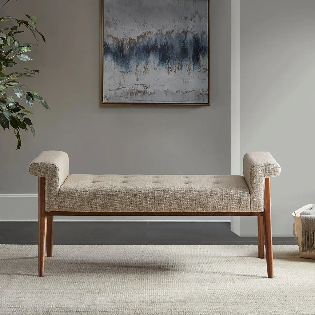 Accent Bench Tan Polyester Upholstered Entryway Bench Living Room jla