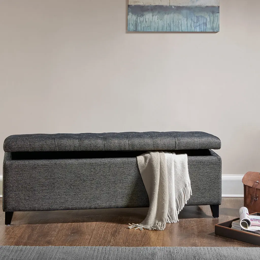 Tufted Top Soft Close Storage Bench Charcoal Polyester Multi-Functional Entryway Seat jla