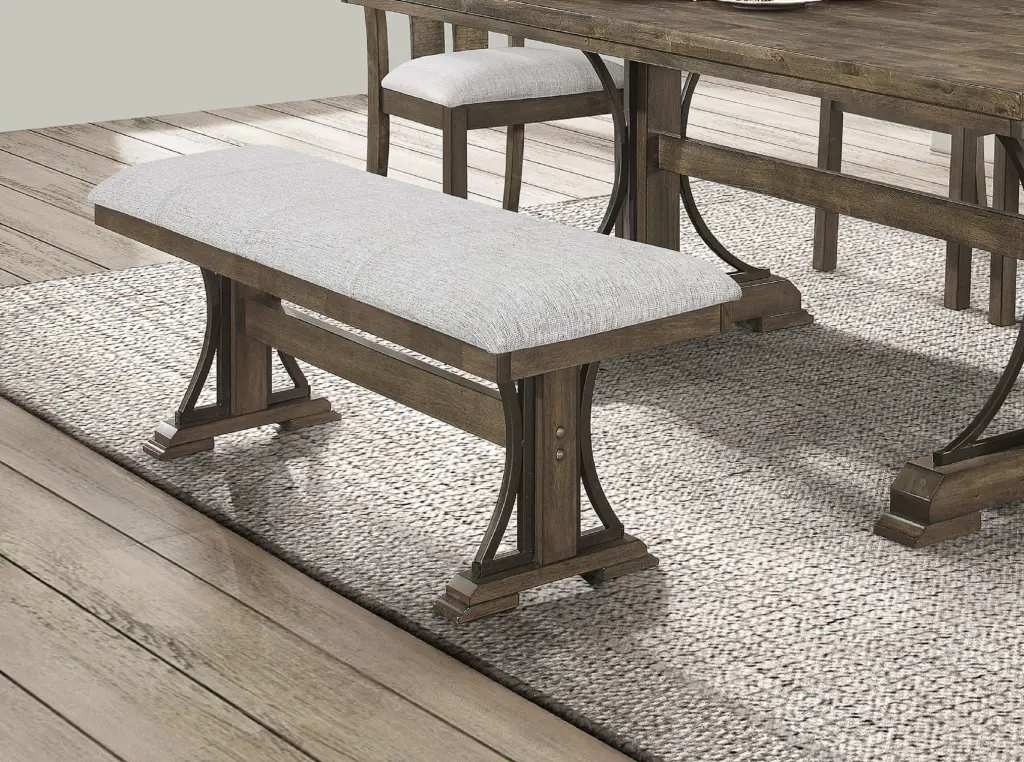 1Pc Transitional Style Bench Upholstered Seat Brown Gray Finish Fabric Entryway Bench kanepe