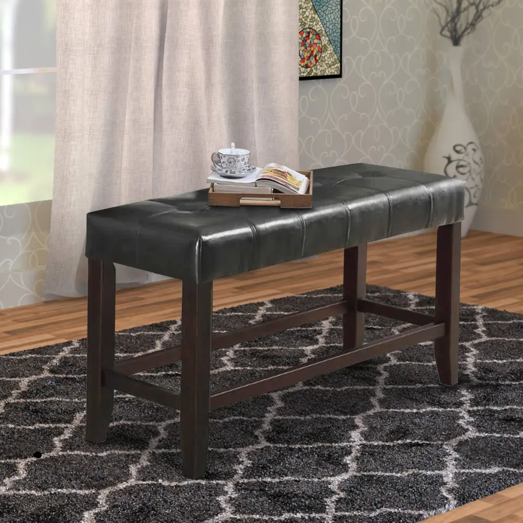 Counter Height 1-Piece Bench Black Faux Leather Cushion Tufted Design kanepe