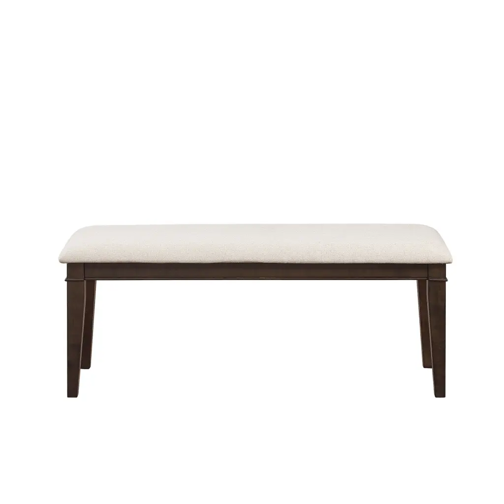 Dark Brown Finish 48 Inch Bench Beige Fabric Upholstered Seat Classic Design kanepe