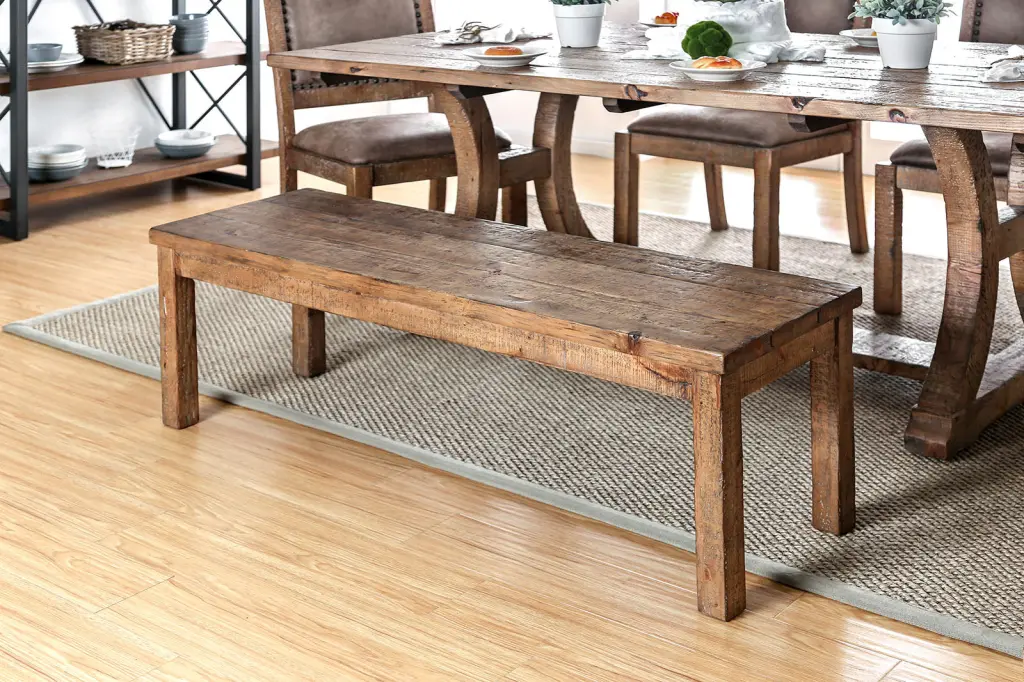 Rustic Elegance Wooden Seat 1Pc Bench Bold Robust Design Rustic Oak Solid Wood kanepe