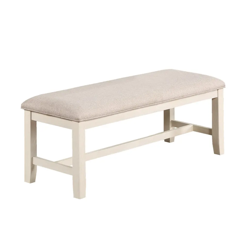 White Timeless 1Pc Bench Rubberwood Beige Fabric Cushion Seats Dining Room Furniture kanepe