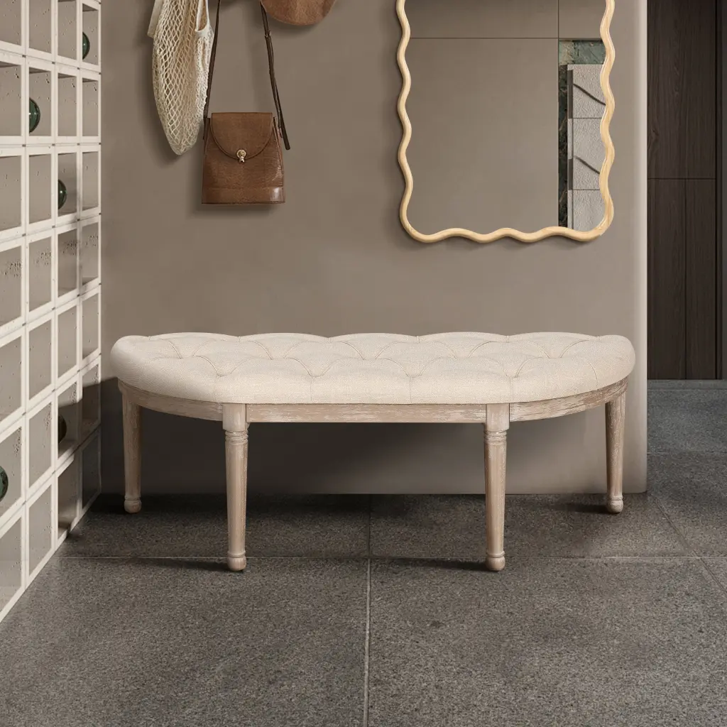 48 Inch Halfmoon Entryway Bench Tufted Semi Circle Ottoman Seat rnb