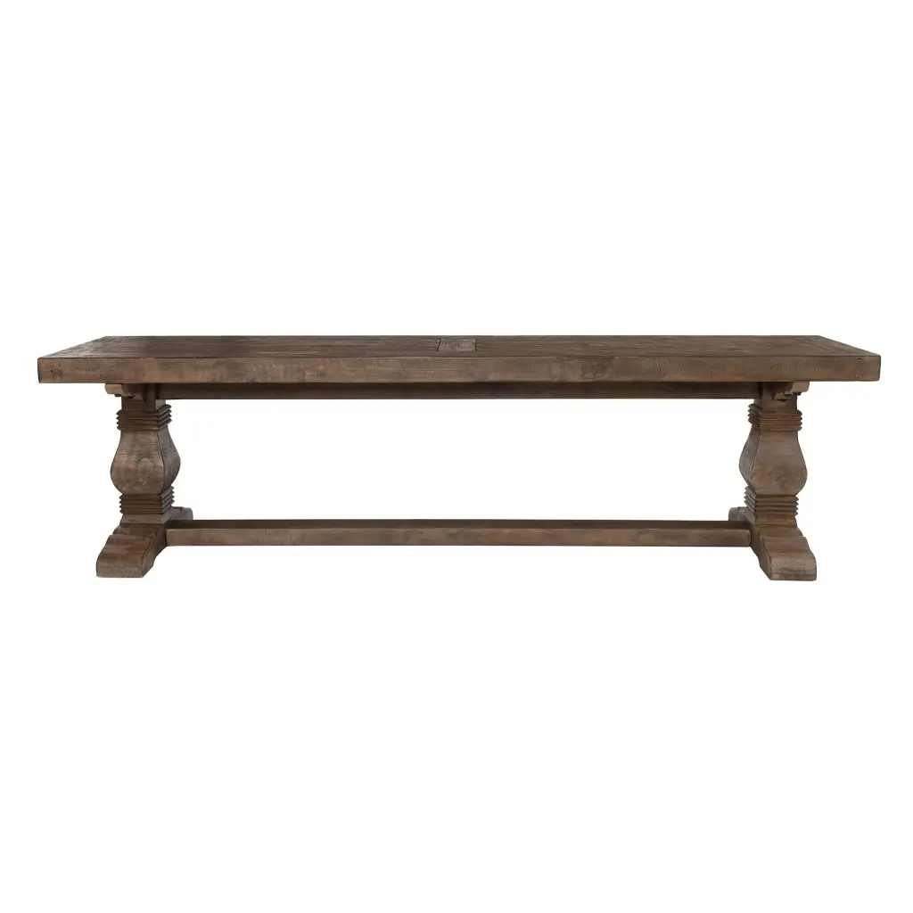 66 Inch Plank Top Wooden Bench Pedestal Base Solid Brown Wood royal hampton