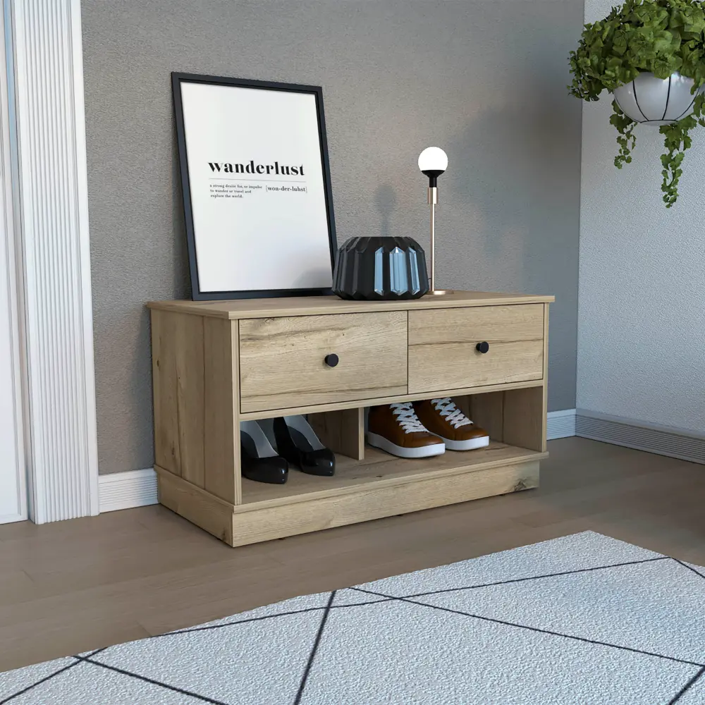 Uranus Storage Bench Two Drawers Two Open Shelves Light Oak rta mubles colombia
