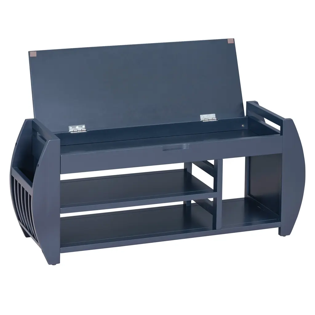 Retro Multifunctional Storage Bench Cushion And Curved Side Panel Living Room trexm
