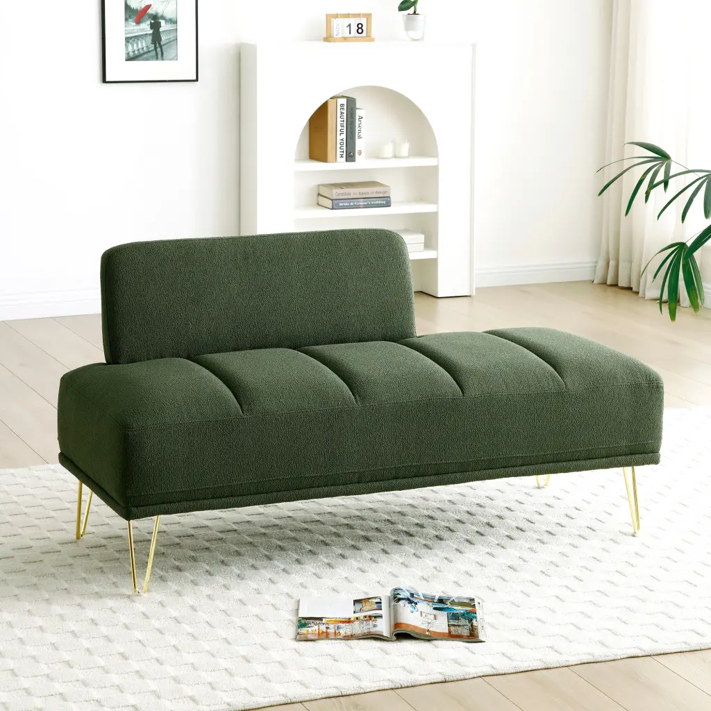 56.3 Inch Width Modern End Bed Bench Teddy Fabric Upholstered 2 Seat trusting furniture