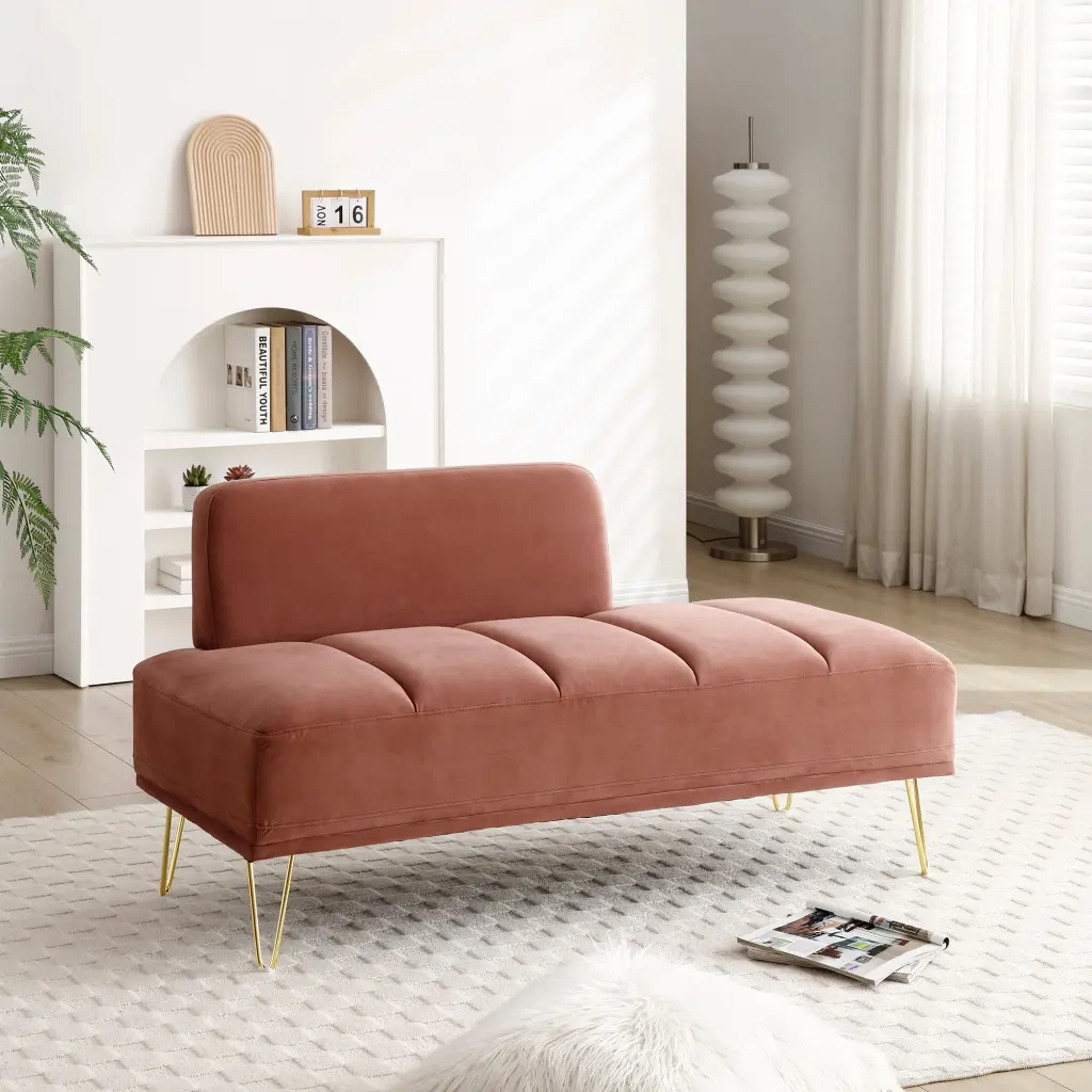 56.3 Inch Width Modern End Bed Bench Velvet Fabric Upholstered 2 Seater trusting furniture
