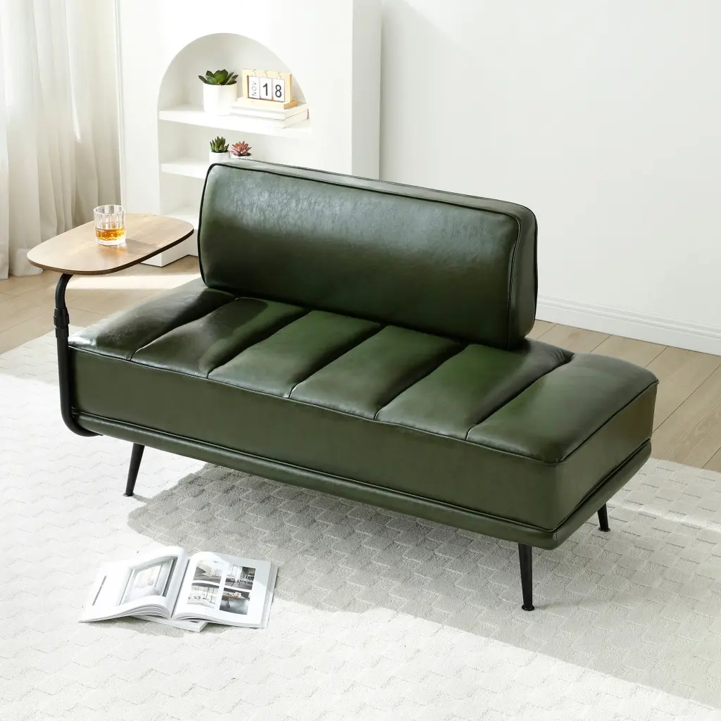 55 Inch Modern End Bed Bench Green Faux Leather Upholstered trusting furniture