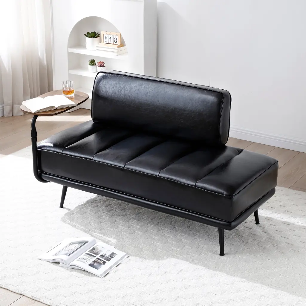55 Inch Width Modern End Bed Bench Black Faux Leather Upholstered trusting furniture
