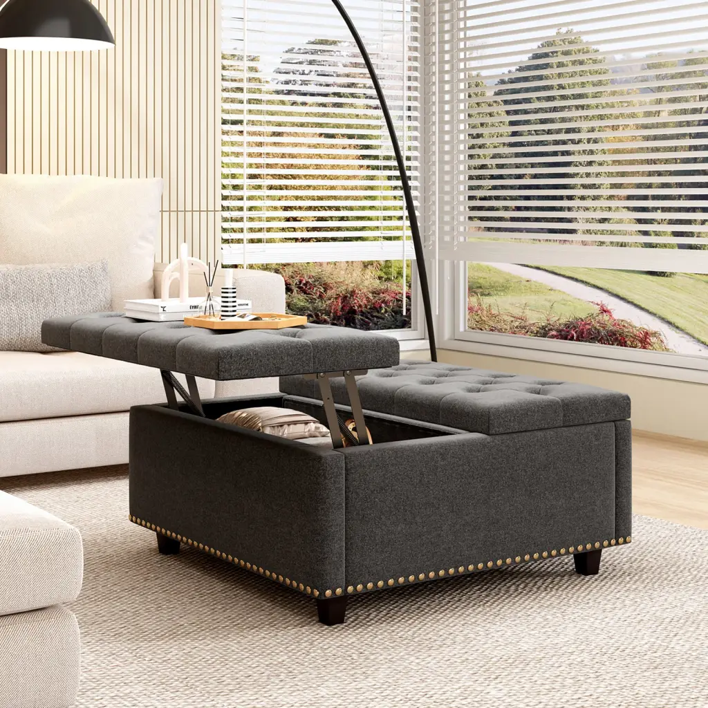 Massive Square Storage Bench Two Storage Doors Mid Century Modern Footstool w2113