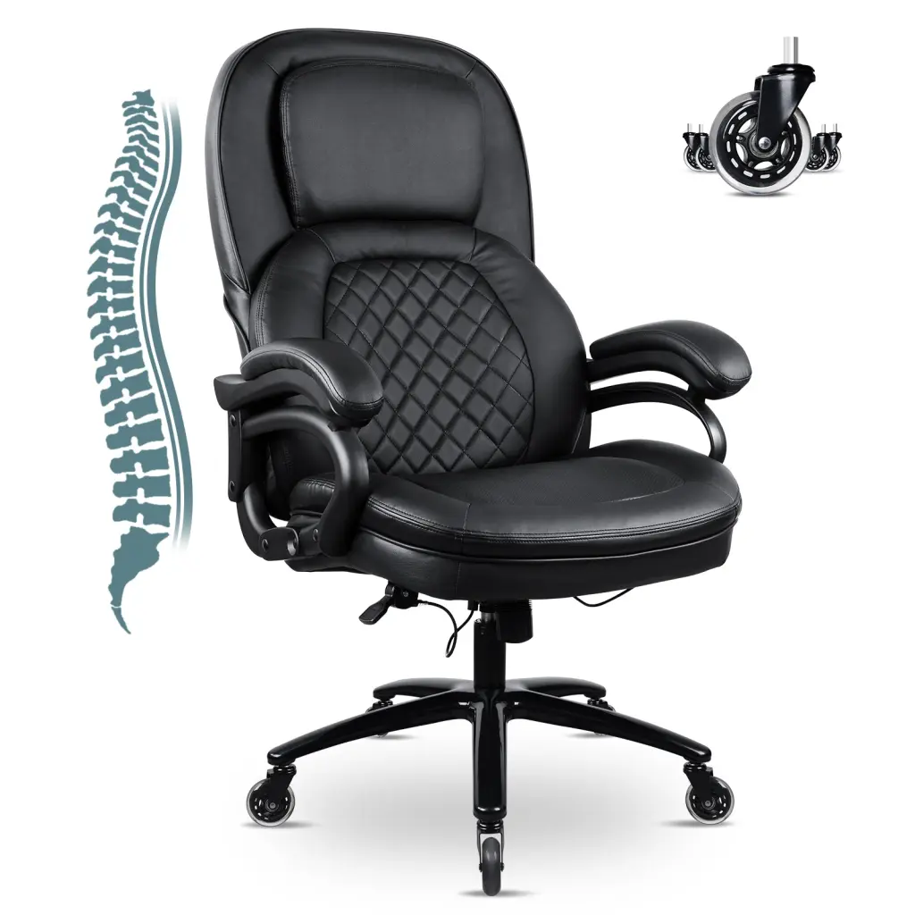 Big And Tall Office Chair Black PU Leather Ergonomic Executive Chair t2586