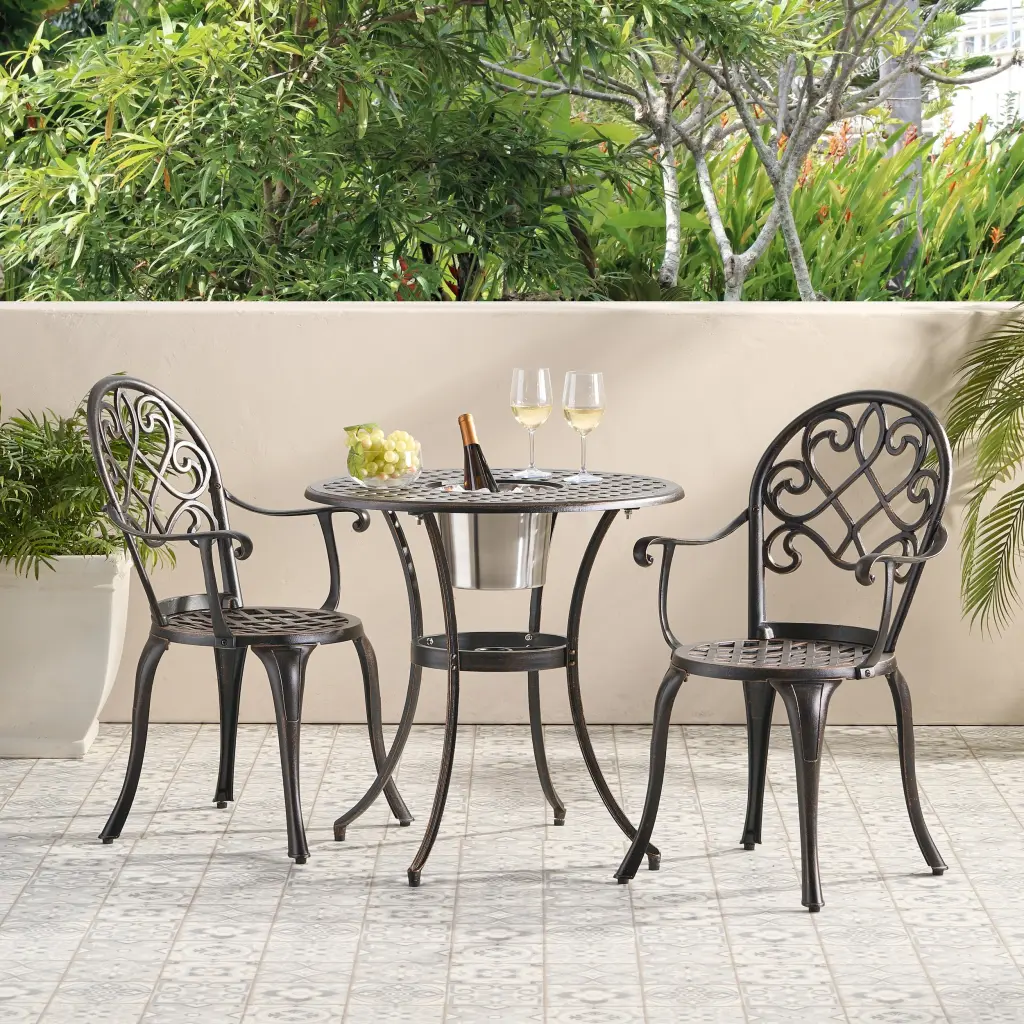 Camden 3Pc Cast Bistro Set Ice Bucket Copper Aluminium Outdoor Dining nh-gardenpara