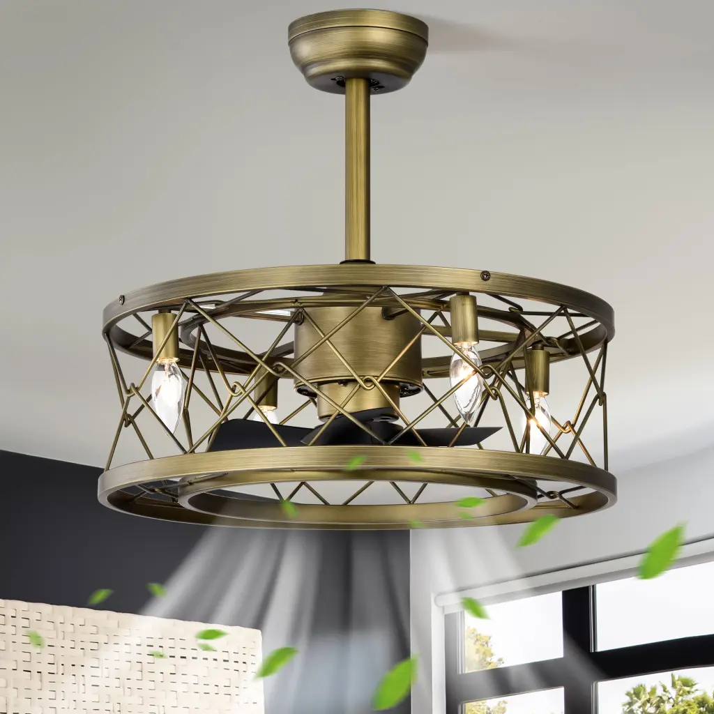 Small Low Profile Enclosed Modern Reversible Bladeless Ceiling Fan hengermei