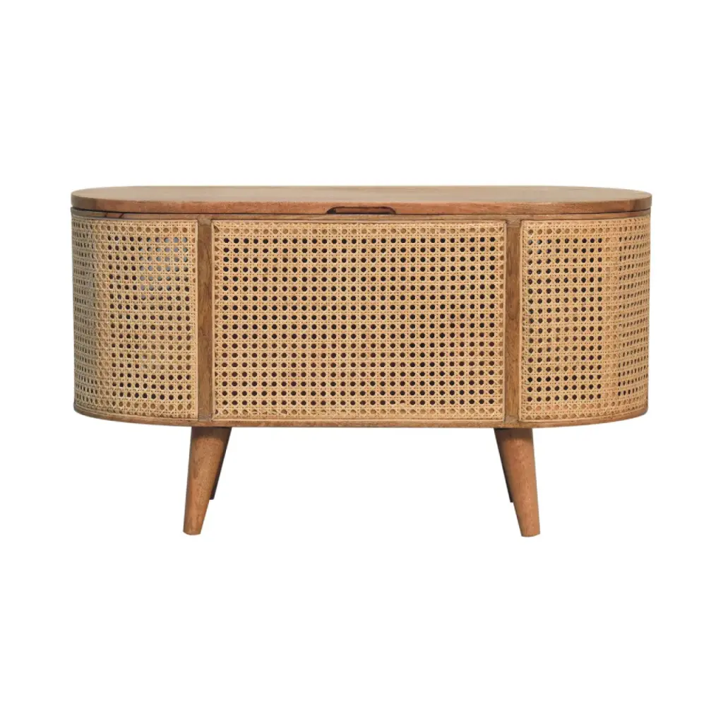Larrisa Rounded Lid Up Blanket Box Oak Wood Rattan Storage Chest Bedroom artisan furniture