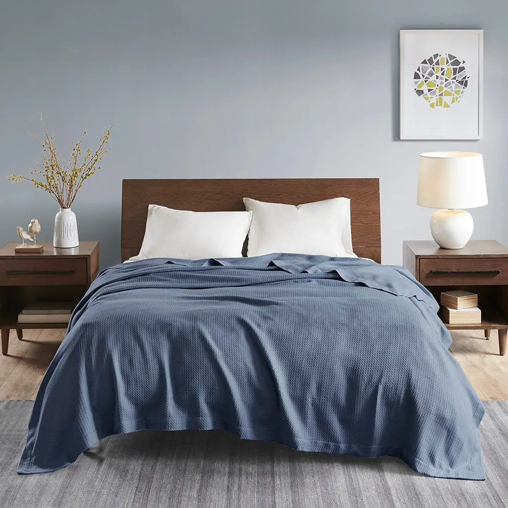 Blanket Blue Cotton Soft Lightweight Breathable All Season Bedding Throw jla