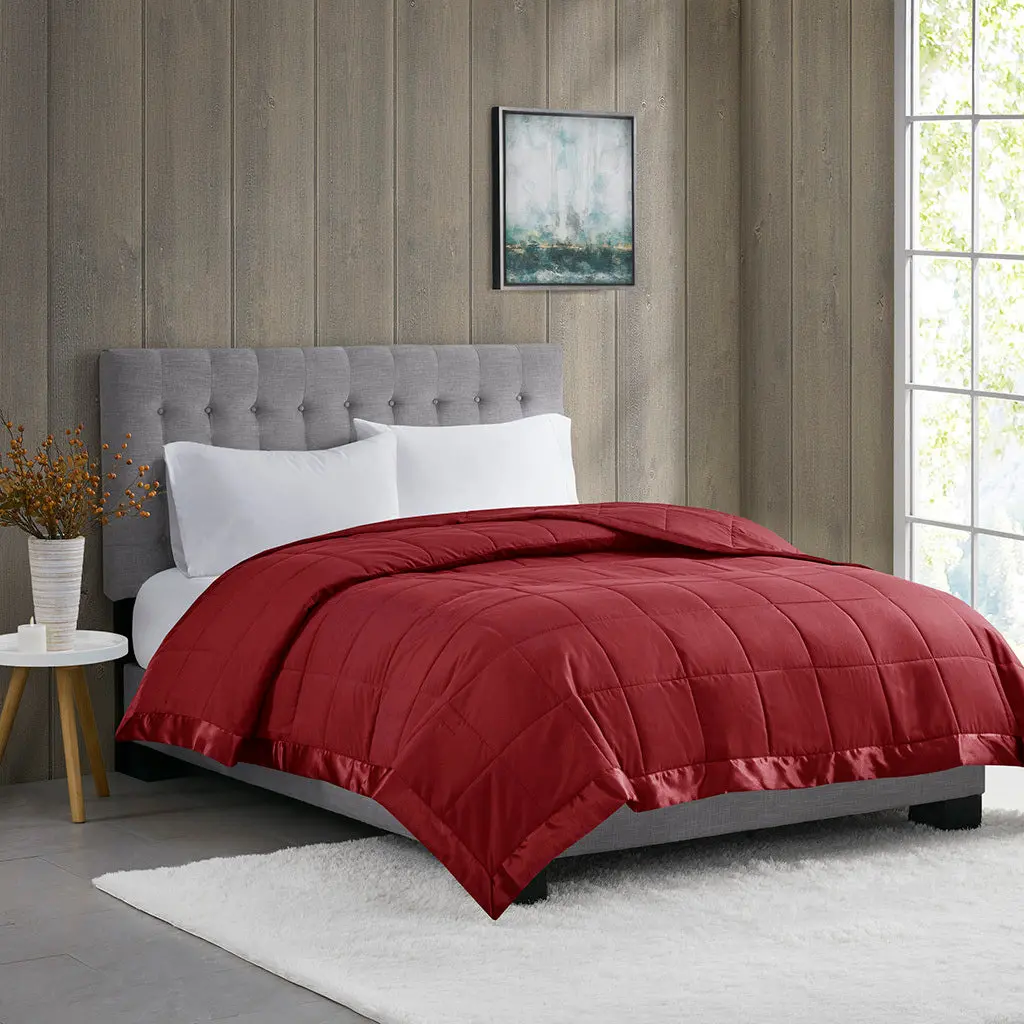 Featherweight Down Alternative Blanket Satin Trim Burgundy Polyester jla