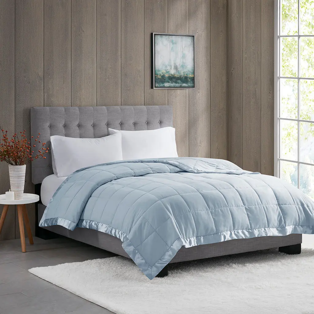 Featherweight Down Alternative Blanket Satin Trim Blue Polyester Bedding jla