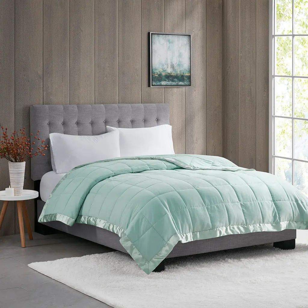 Featherweight Down Alternative Blanket Satin Trim Seafoam Polyester jla