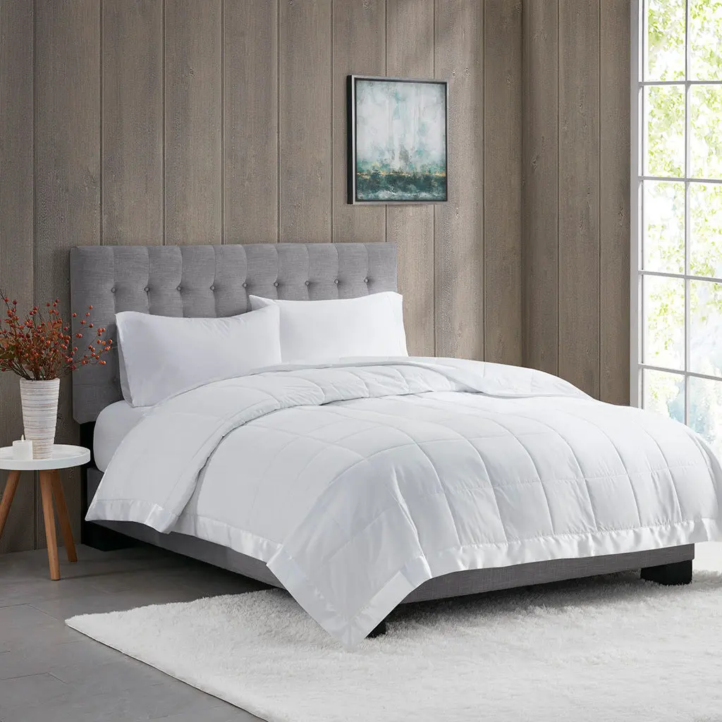 Featherweight Down Alternative Blanket Satin Trim White Polyester Bedding jla
