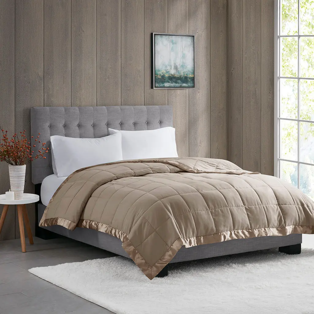Featherweight Down Alternative Blanket Satin Trim Brown Polyester All Season jla