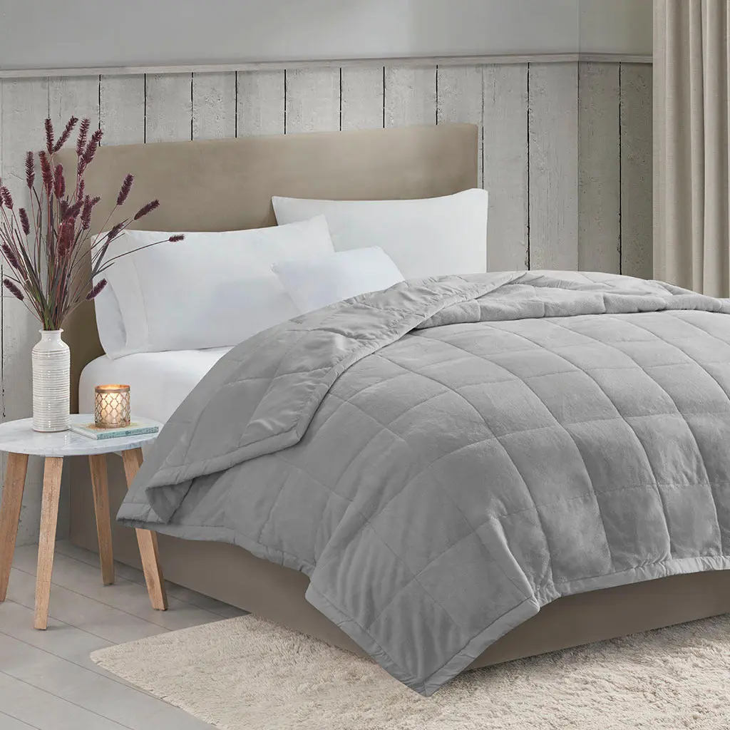 Reversible Heiq Intelligent Temperature Down Alternative Blanket Grey Microfiber jla