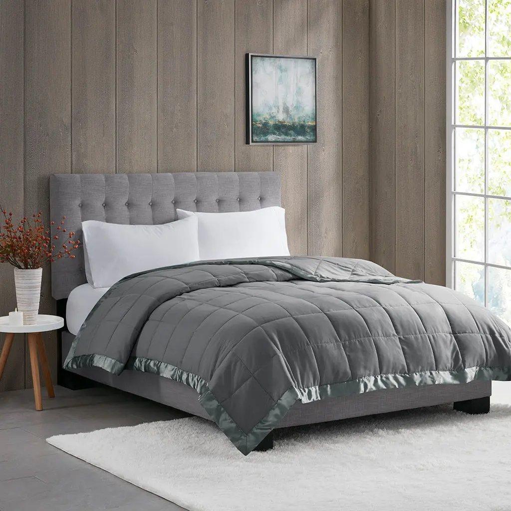 Featherweight Down Alternative Blanket Satin Trim Charcoal Polyester jla