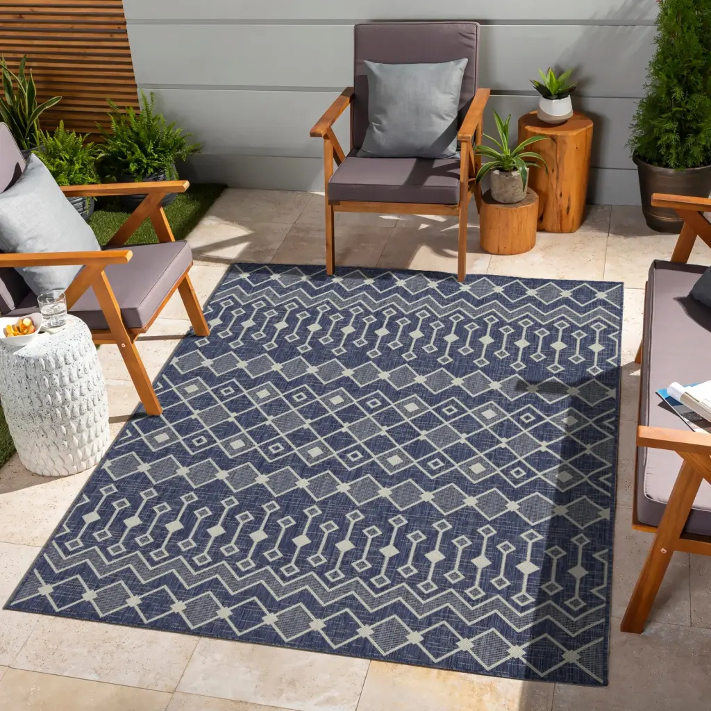 Sunshine GC Har2019 Blue 7 Ft. 10 . X 10 Ft. 3 . Indoor Outdoor Area Rug icona home decor