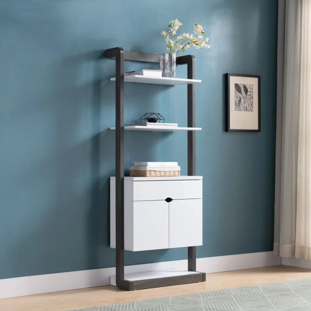 Contemporary Bookcase 4 Open Shelves, 1 Drawer, and 2 Cabinets - Modern Storage Solution id international- inc.