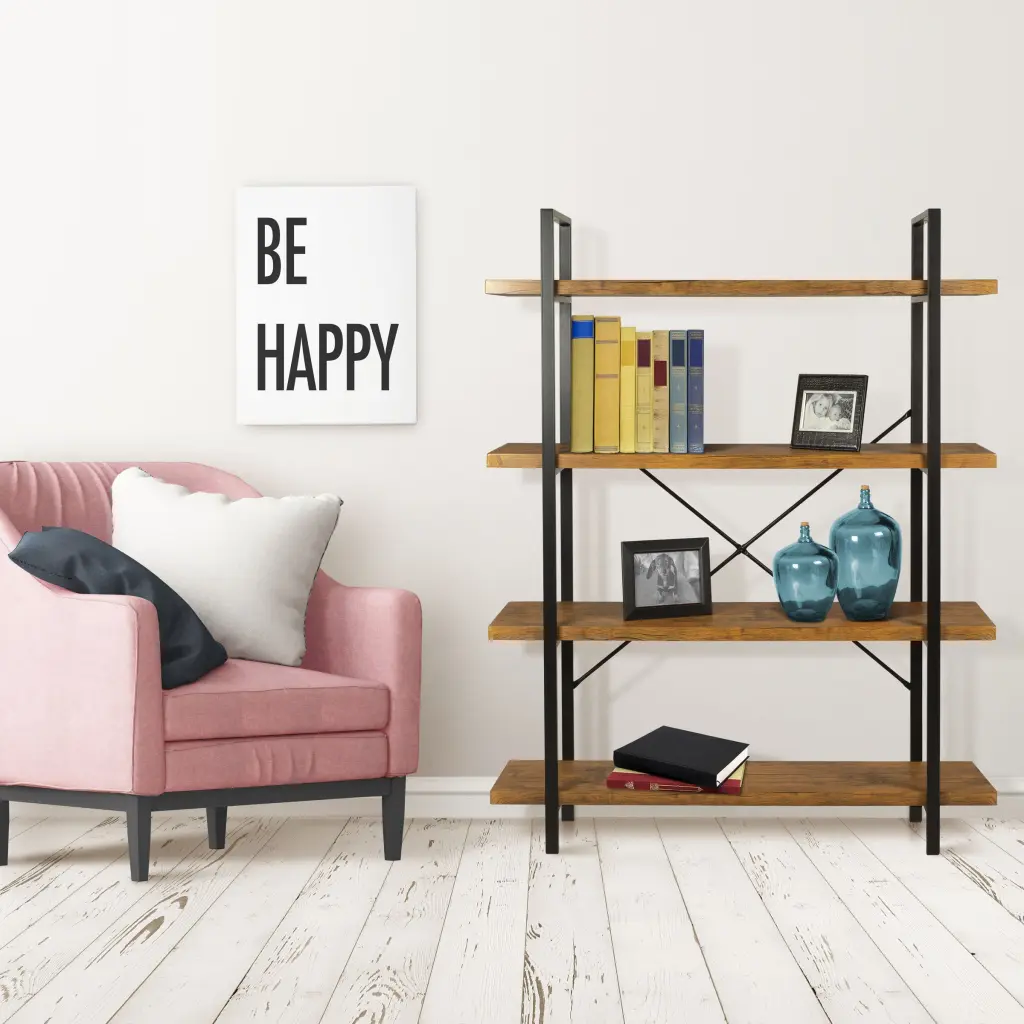 Open Bookshelf MDF Shelves And Metal Frame Brown Mix Particle Board atlantic inc.