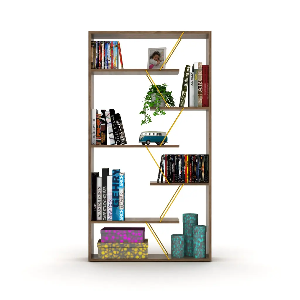 Furnish Home Store Wood Frame Etagere Open Back 6 Shelves Bookcase Industrial Style furnia