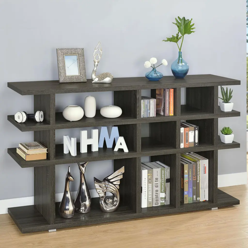 Weathered Grey 3 Tier Open Back Bookcase Horizontal Display Shelf furniture max