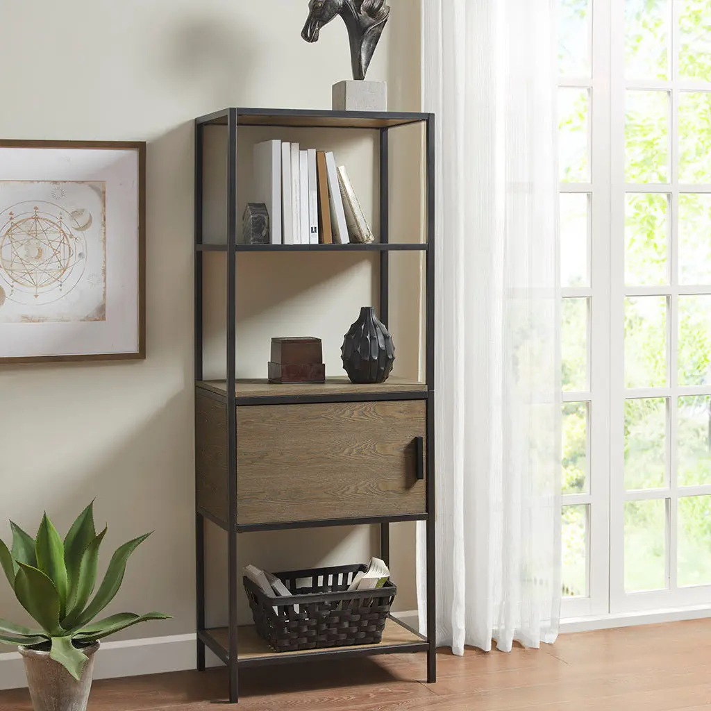 3 Shelf Bookcase Storage Cabinet Grey Wood Modern Bookshelf Home Office jla