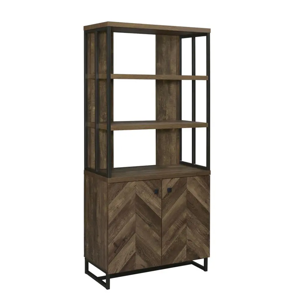 2 Door Bookcase Rustic Oak Herringbone and Gunmetal Finish simple relax