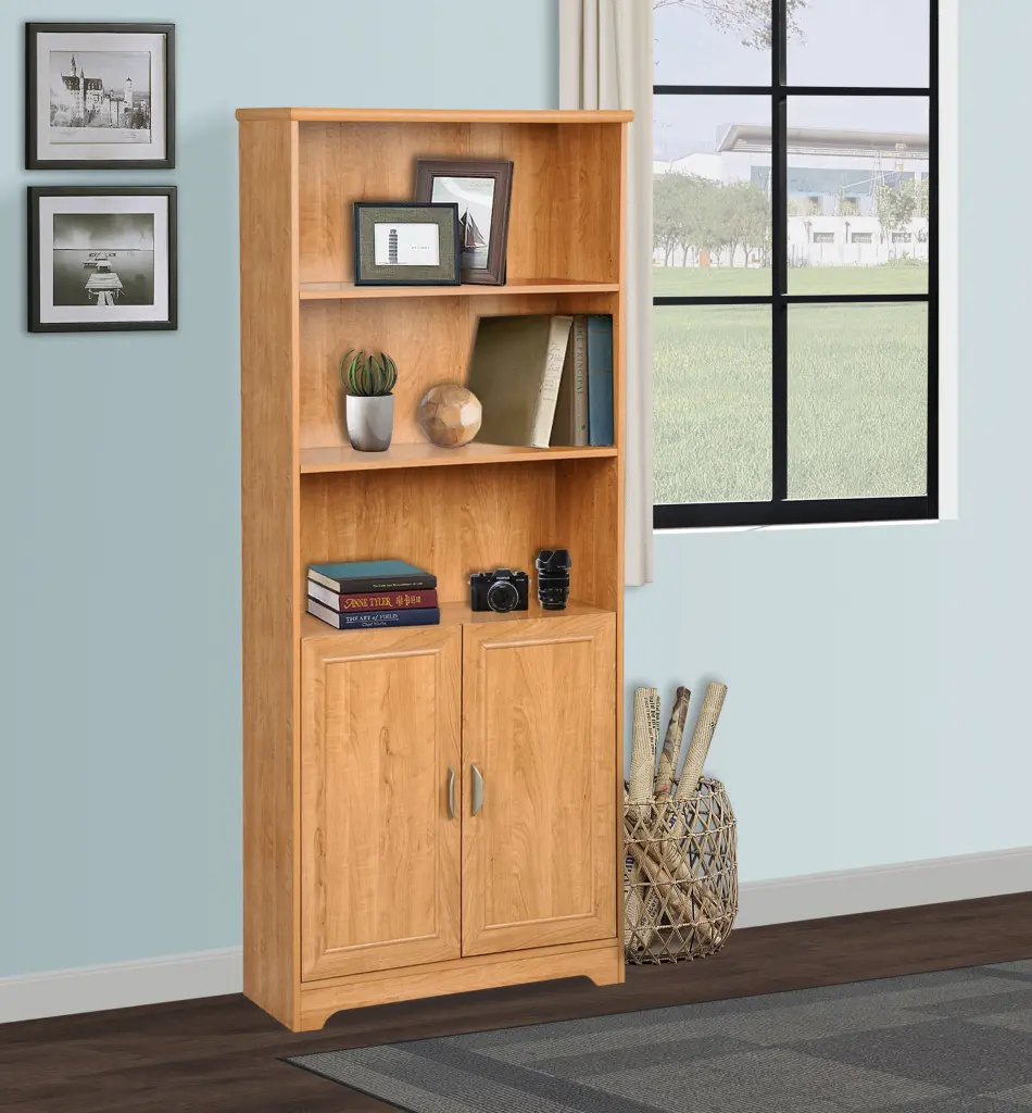 5 Shelf Bookcase Doors Honey Maple Wooden Bookcase Adjustable Shelves Storage Cabinet singularity