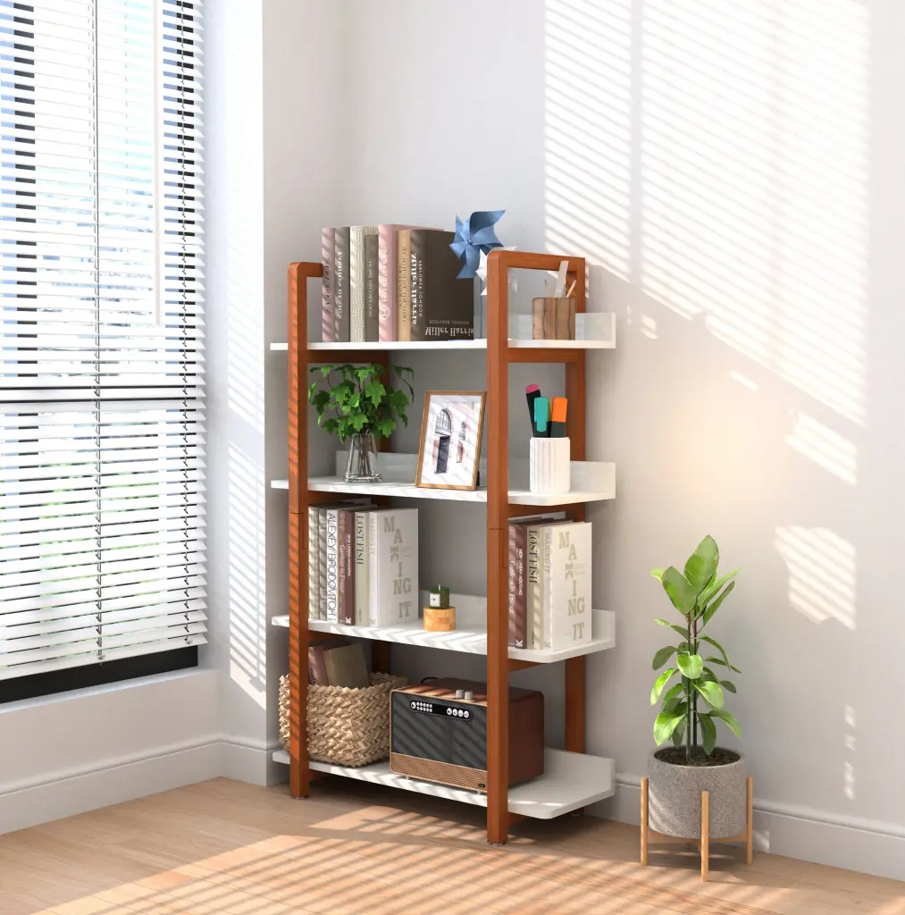 Multifunction Bookcase Solid Wood Frame Mix Color Plant Stand Modern Home Office Storage smarthome furniture