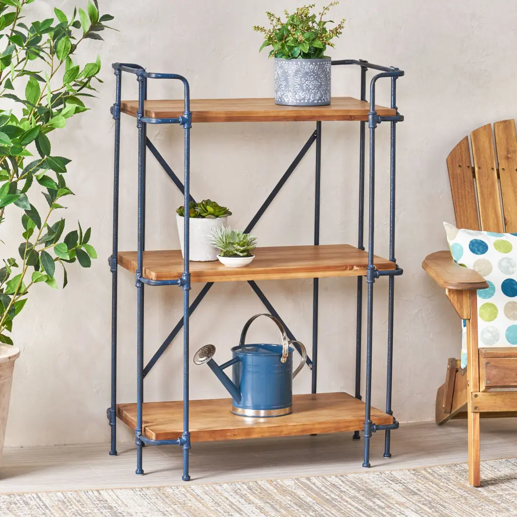 Yorktown 3 Shelf Bookcase Natural Metal and Wood Storage Shelf