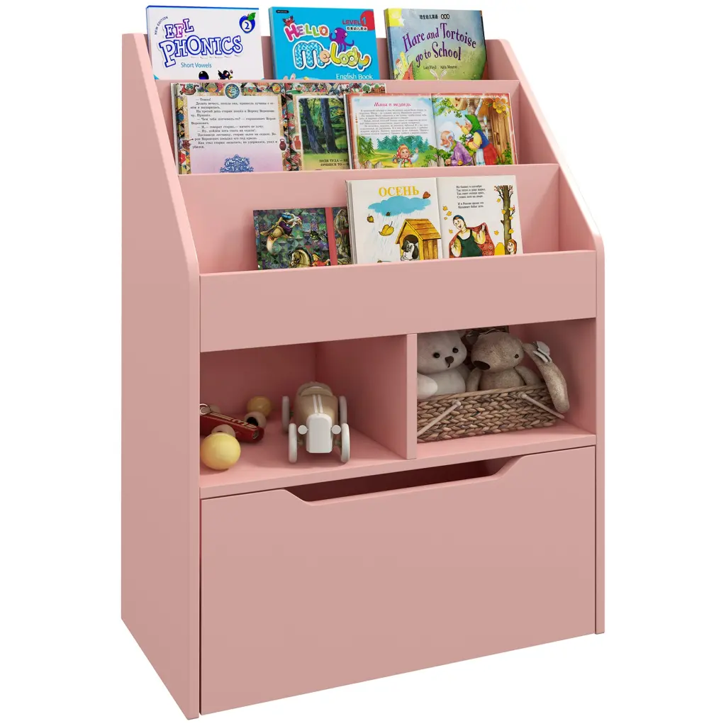 Homcom Kids Bookcase Multi Shelf Rack Arranger Storage Drawer aosom business