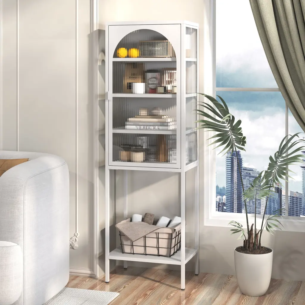 Metal Glass Door Presentation Storage Cabinet 5 Tier Cube Bookshelf makeace home furniture